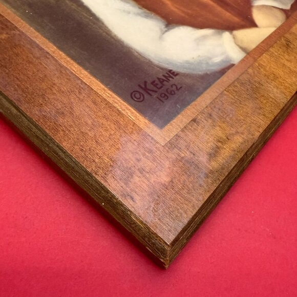 Vintage 1960s Gift - “Big Eyes” Girl Reproduction Art Print on Wood Plaque - Picture 9 of 12